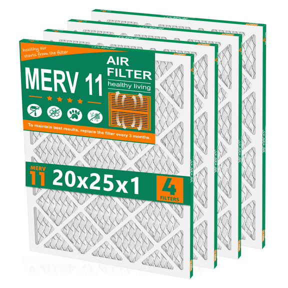 SUIXINEYI 20x25x1 MERV11 HVAC Furnace Air Filter With Pleated Design for Home With Non-Woven Fabric,4 Packs