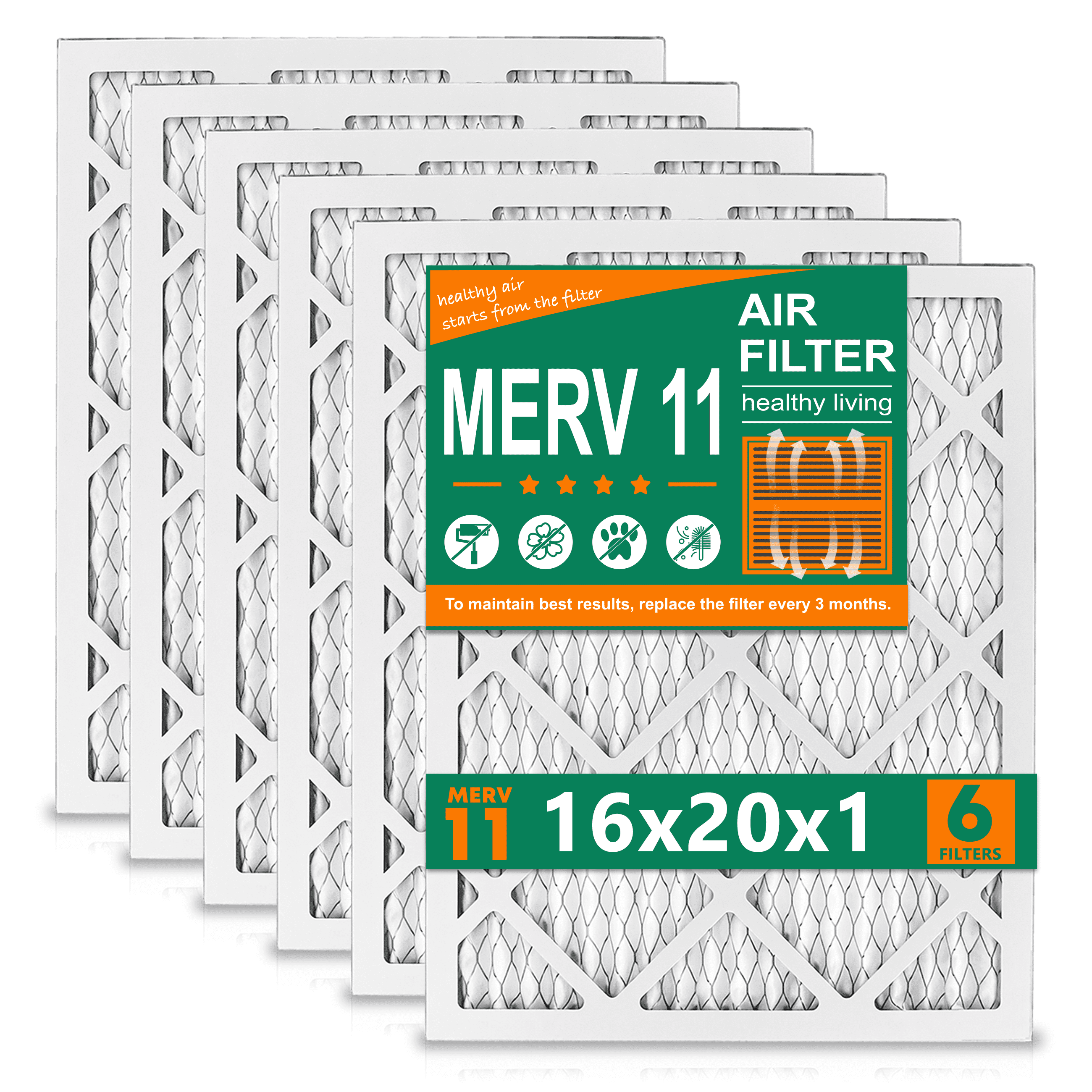 SUIXINEYI MERV 11 HVAC 16x20x1 Furnace  Air Filter Pleated Air Filtersfor Home Air Conditioner,6 Packs