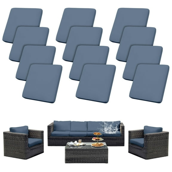 SUKAIKEQA 12-Piece Waterproof Stretch Patio Cushion Covers with Elastic Hem for Indoor Outdoor Furniture,Outdoor Patio Wicker Sofa Washable Cushion Slipcovers,Cover Only,Dark Blue