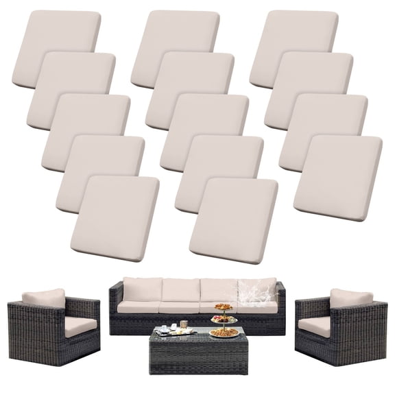 SUKAIKEQA 14-Piece Waterproof Stretch Patio Cushion Covers with Elastic Hem for Indoor Outdoor Furniture,Outdoor Patio Wicker Sofa Washable Cushion Slipcovers,Cover Only,Beige