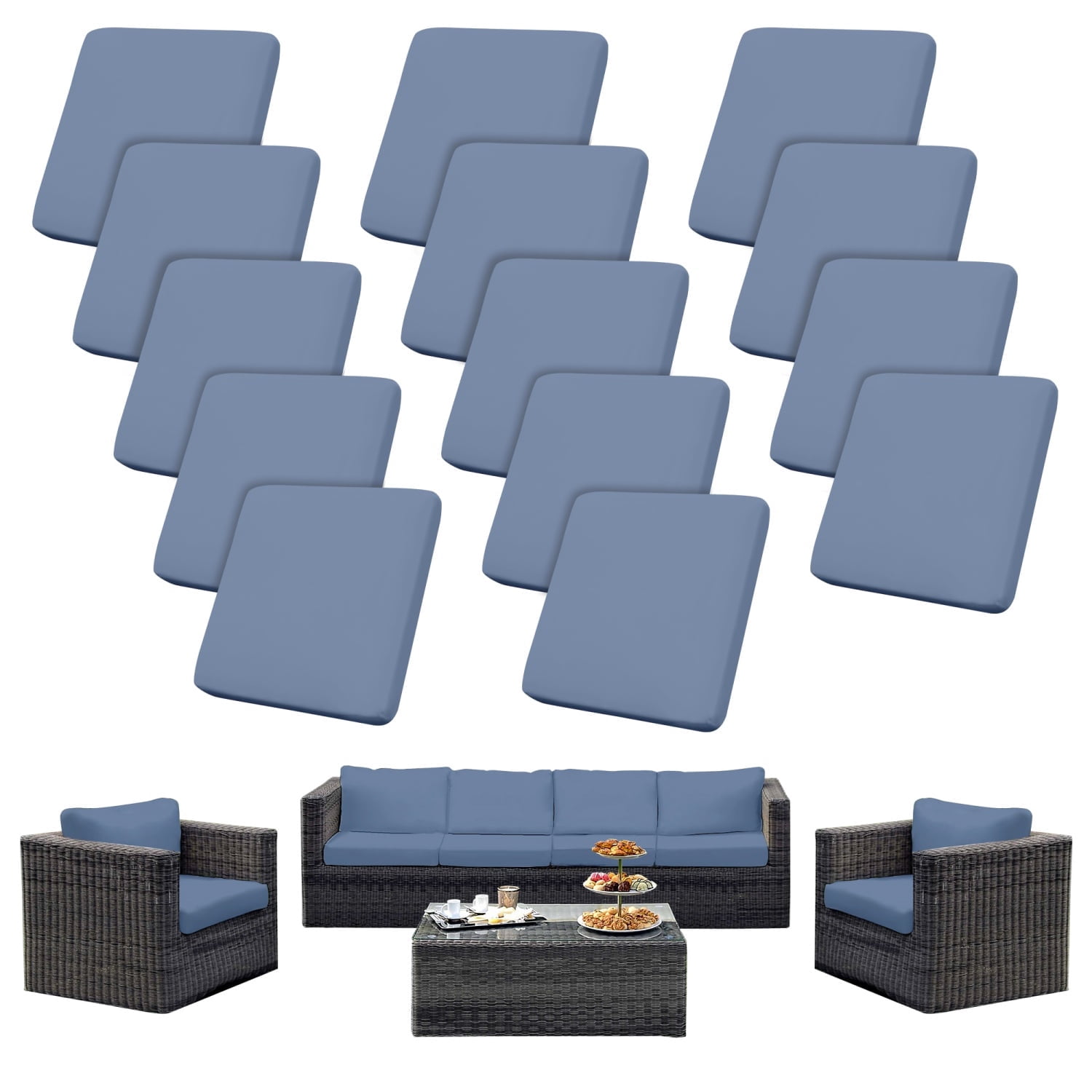 SUKAIKEQA 14PCS Outdoor Cushion Covers Set Replacement for Sofa Sectional Chair(Cover，Only)