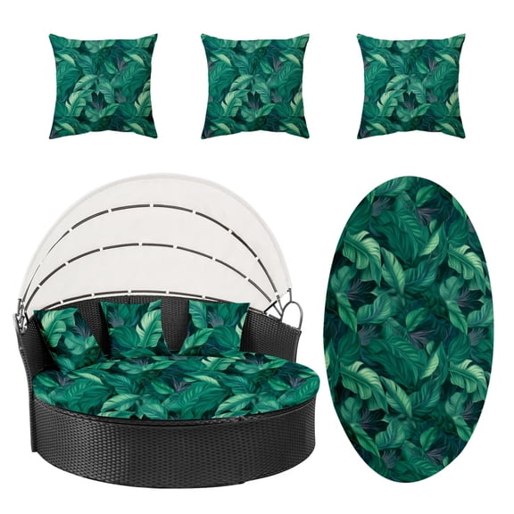 SUKAIKEQA 66" (66 inch) Round Daybed Cushion Cover & 3 Pillow Covers Set - Waterproof Outdoor Patio Replacement Slipcover Set for Rattan Wicker Daybed