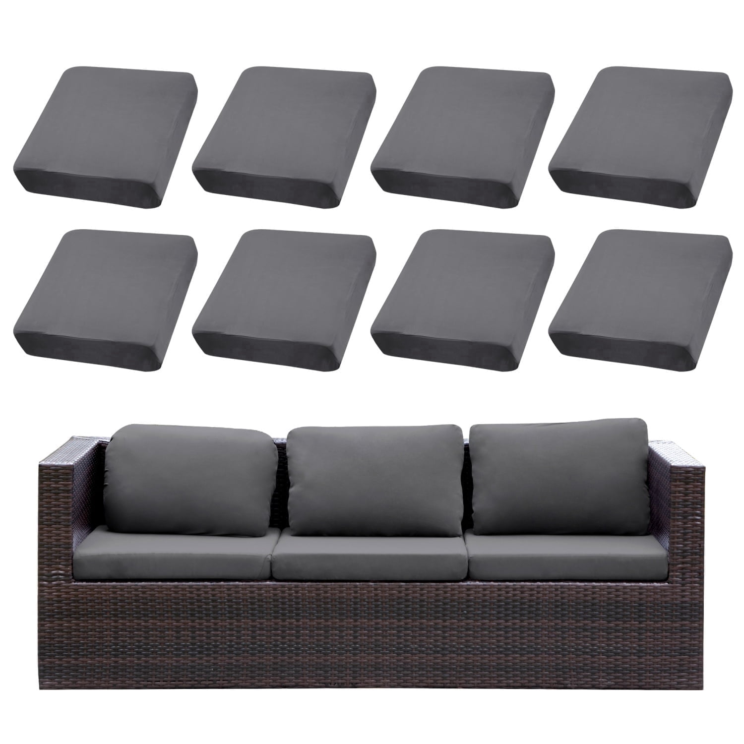 SUKAIKEQA Outdoor Cushion Covers Set,8PCS Patio Furniture Couch Seat Slipcovers, Replacement for Sofa Sectional Chair(Cover，Only)