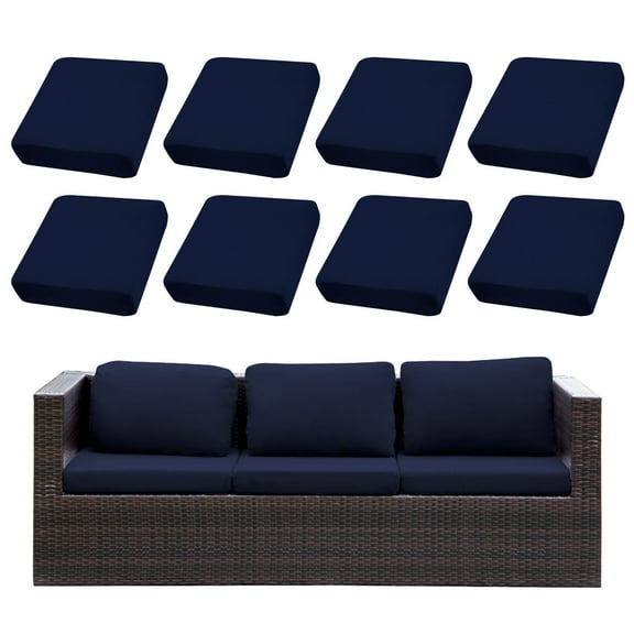SUKAIKEQA 8-Piece Waterproof Stretch Patio Cushion Covers with Elastic Hem for Indoor Outdoor Furniture,Outdoor Patio Wicker Sofa Washable Cushion Slipcovers,Cover Only,Navy