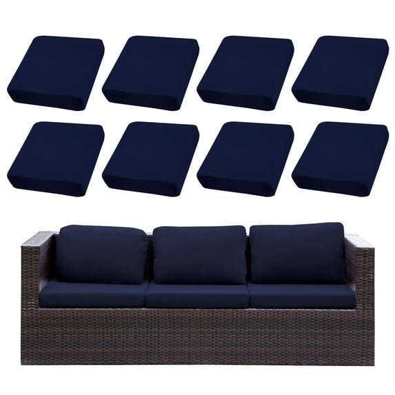 SUKAIKEQA 8-Piece Waterproof Stretch Patio Cushion Covers with Elastic Hem for Indoor Outdoor Furniture,Outdoor Patio Wicker Sofa Washable Cushion Slipcovers,Cover Only,Navy