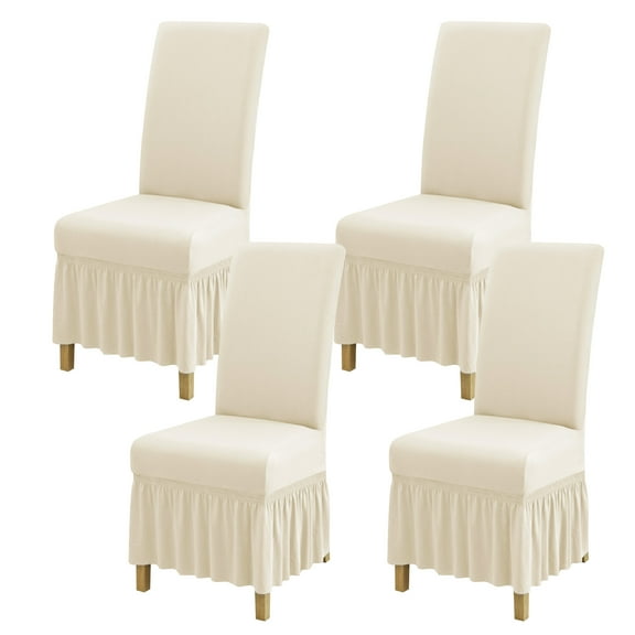 SUKAIKEQA Dining Room Chair Covers Set of 4, Stretch Parsons Slipcovers with Skirt Super Fit Spandex Chair Seat Protector Cover for Dining Room, Hotel, Ceremony,Beige