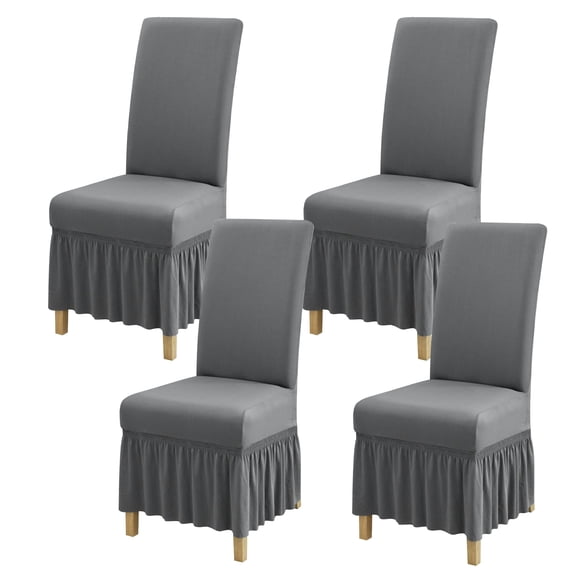 SUKAIKEQA Dining Room Chair Covers Set of 4, Stretch Parsons Slipcovers with Skirt Super Fit Spandex Chair Seat Protector Cover for Dining Room, Hotel, Ceremony,Gray
