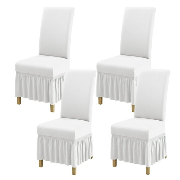 SUKAIKEQA Dining Room Chair Covers Set of 4, Stretch Parsons Slipcovers with Skirt Super Fit Spandex Chair Seat Protector Cover for Dining Room, Hotel, Ceremony,White