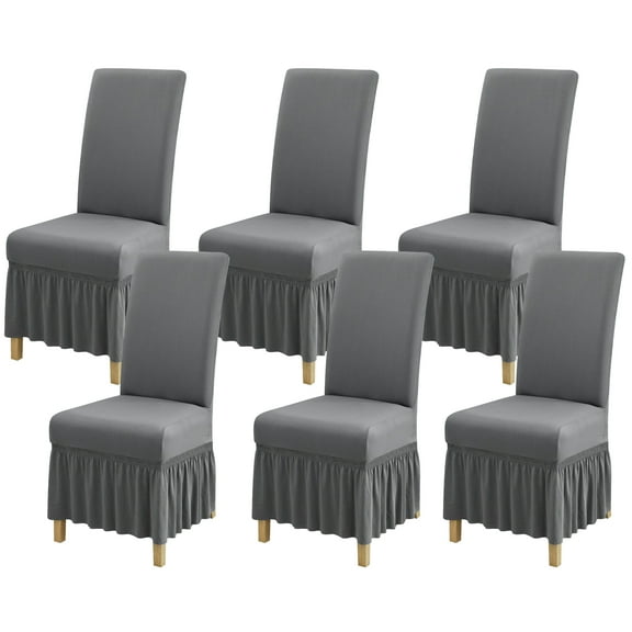 SUKAIKEQA Dining Room Chair Covers Set of 6, Stretch Parsons Slipcovers with Skirt Super Fit Spandex Chair Seat Protector Cover for Dining Room, Hotel, Ceremony,Gray