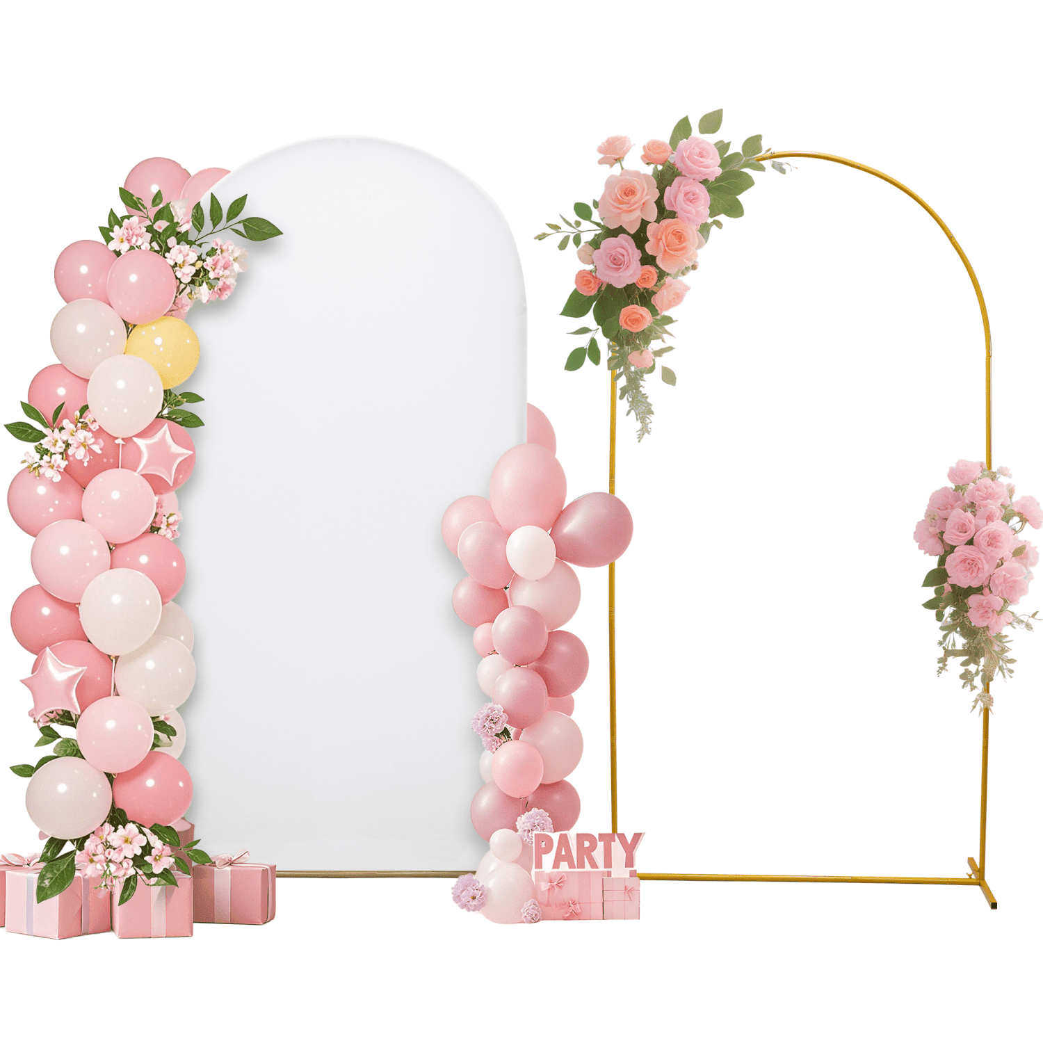 SUKAIKEQA Metal Arch Stand with Spandex Covers, Wedding Party Decorations (White, 7.2FT)