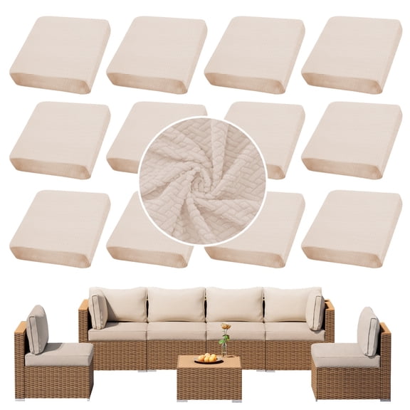 SUKAIKEQA Outdoor Cushion Covers Set,12PCS Jacquard Waterproof Patio Furniture Couch Seat Slipcovers, Replacement for Sofa Sectional Chair (Cover，Only)