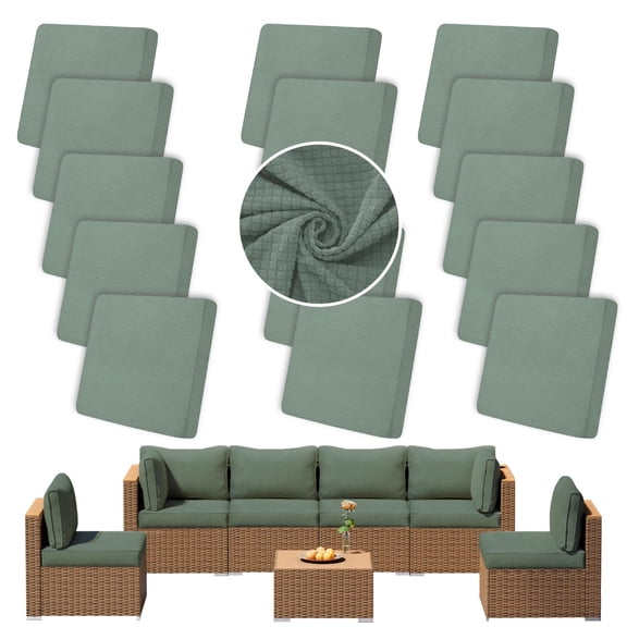 SUKAIKEQA Outdoor Cushion Covers Set,14PCS Jacquard Waterproof Patio Furniture Couch Seat Slipcovers, Replacement for Sofa Sectional Chair (Cover,Only)