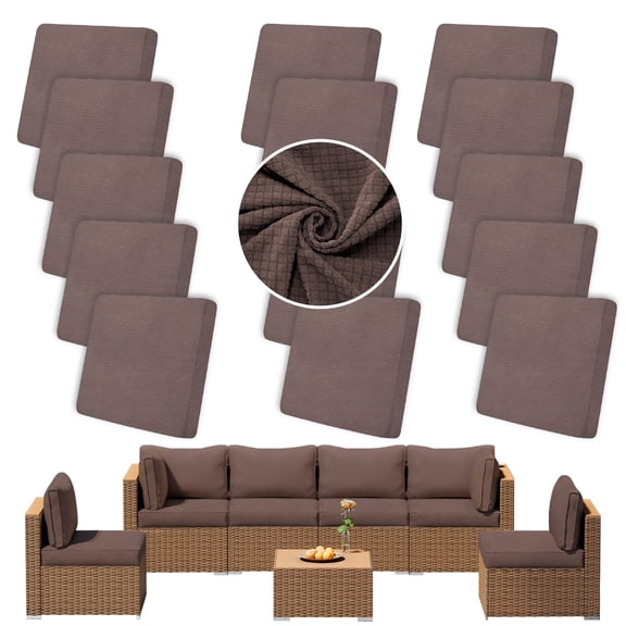 SUKAIKEQA Outdoor Cushion Covers Set,14PCS Jacquard Waterproof Patio Furniture Couch Seat Slipcovers, Replacement for Sofa Sectional Chair (Cover,Only)