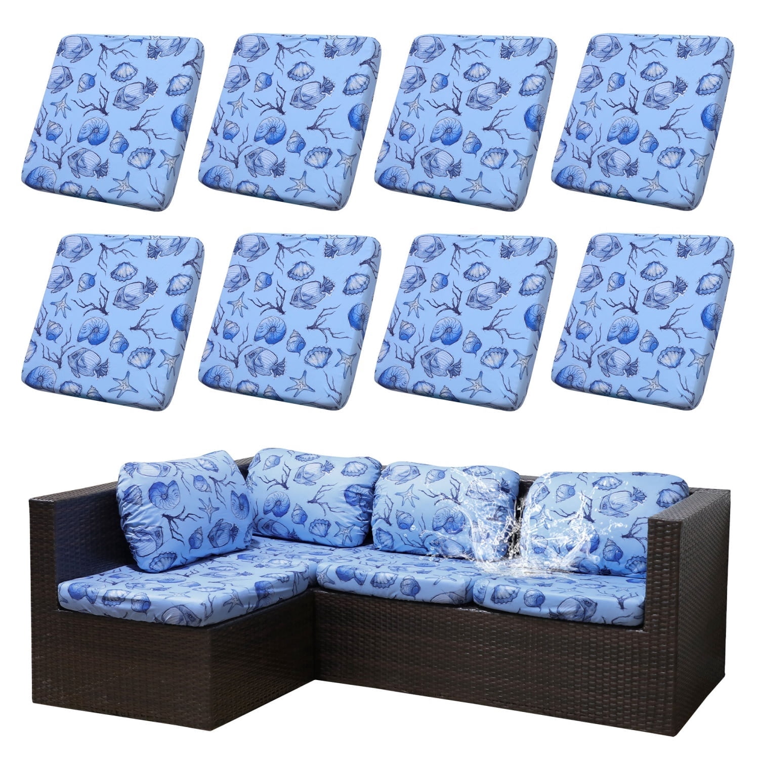 SUKAIKEQA Outdoor Cushion Covers Set,8PCS Patio Furniture Couch Seat Slipcovers, Replacement for Sofa Sectional Chair(Cover，Only)