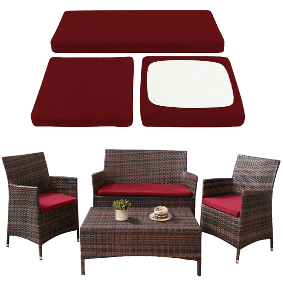 SUKAIKEQA Waterproof 3-Piece Patio Sofa Cushion Cover Set - Replacement Covers for Outdoor Wicker Furniture, Bench & Seat Cushions 40x22x4 inch,22x22x4 inch (Wine red, 3pcs Seat Cushion Cover)