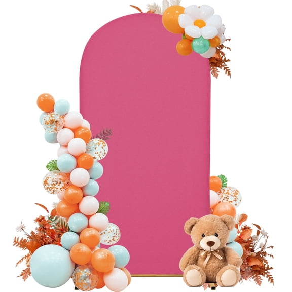 SUKAIKEQA Wedding Arch Cover 4FT Arch Backdrop Cover Spandex Fitted Arch Cover for Round Top Chiara Backdrop Stand Covers for Wedding Birthday Party Baby Shower Banquet Ceremony Decoration,Rose red