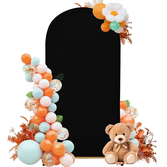 SUKAIKEQA Wedding Arch Cover 4FT Arch Backdrop Cover Spandex Fitted Arch Cover for Round Top Chiara Backdrop Stand Covers for Wedding Birthday Party Baby Shower Banquet Ceremony Decoration,Black