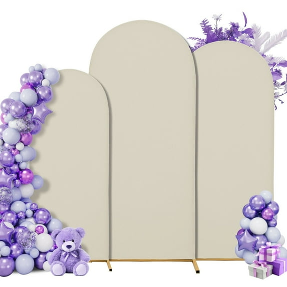 SUKAIKEQA Wedding Arch Cover Spandex Arch Backdrop Cover (7.2FT,6.6FT,6FT) Set of 3 Arch Stand Covers Stretchy Backdrop for Birthday Party Decoration Baby Shower,Beige