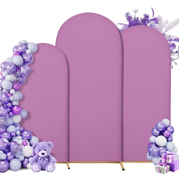 SUKAIKEQA Wedding Arch Cover Spandex Arch Backdrop Cover (7.2FT,6.6FT,6FT) Set of 3 Arch Stand Covers Stretchy Backdrop for Birthday Party Decoration Baby Shower,Light purple