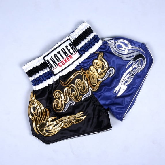 SUKIY Anotherboxer Unisex Muay Thai Boxing Shorts MMA Kickboxing Fighting Breathable, Black+Blue S