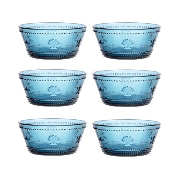 SUKVPSI 6Pcs Glass Bowl Set, 13oz/330ml Blue Soda-Lime Glass Bowls, Crystal Clear, Durable, Dishwasher Safe & Microwave Safe