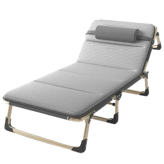 SUKVPSI 75"x27" Folding Bed with Pillow and Mattress, Protable Camping Cot with Grey Thick Cotton Mattress, 29"x6.7"x27" Folded Size, Multiangle Backrest Adjustment, For Camping Indoor Outdoor