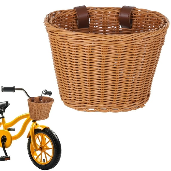 RINAPI Bike Basket for Front Handlebar Kid Adult Bicycle Handlebar Wicker Basket Bike Decoration Waterproof with Leather Straps Accessories Basket(Brown)