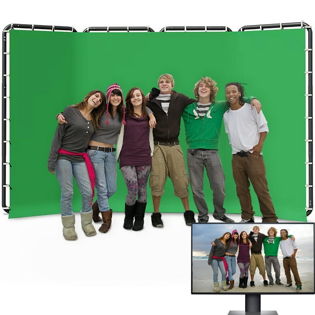 SULIVES Portable Video Photo Backdrop Stand, 7.87 x 13.12ft Large Green