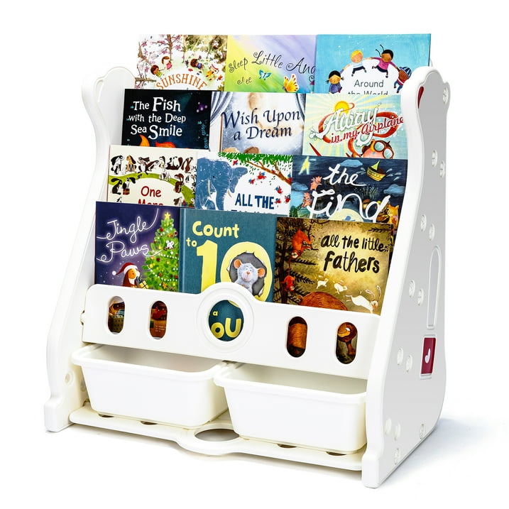 Guidecraft EdQ Kids' Rotating Bookcase Natural 3 Tiered Book Storage