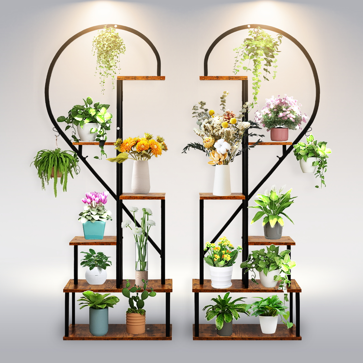 SULIVES Indoor Plant Shelf Stand Tall 6 Tiered Hanging Metal Stand