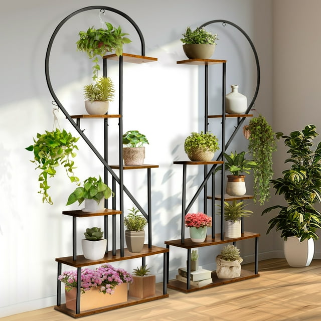 SULIVES Indoor Plant Shelf Stand Tall 6 Tiered Hanging Metal Stand