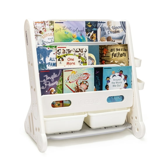SULIVES Kids Bookshelf Spacious Storage for Boys Girls Bookcase, Easy Assembly 4-Shelf Bookcase with 2 Storage Boxes