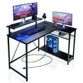 thumbnail image 1 of SULIVES L-Shaped Gaming Desk: 42'' Corner Computer Desk with LED Lights, Outlets, Shelves, and USB Charging Port - Black, 1 of 7