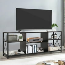 SULIVES Modern TV Stand for TV up to 65-inch, Entertainment Center with 3-Tier Open Storage Shelves for Living Room, Bedroom, Black