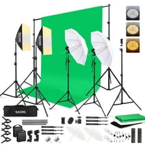 SULIVES Photography Lighting Softboxes Kit with 8.5 x 10ft Backdrop Stands, 5 Tripod Stands Lighting Soft Box with 3 ColorBackground Screen
