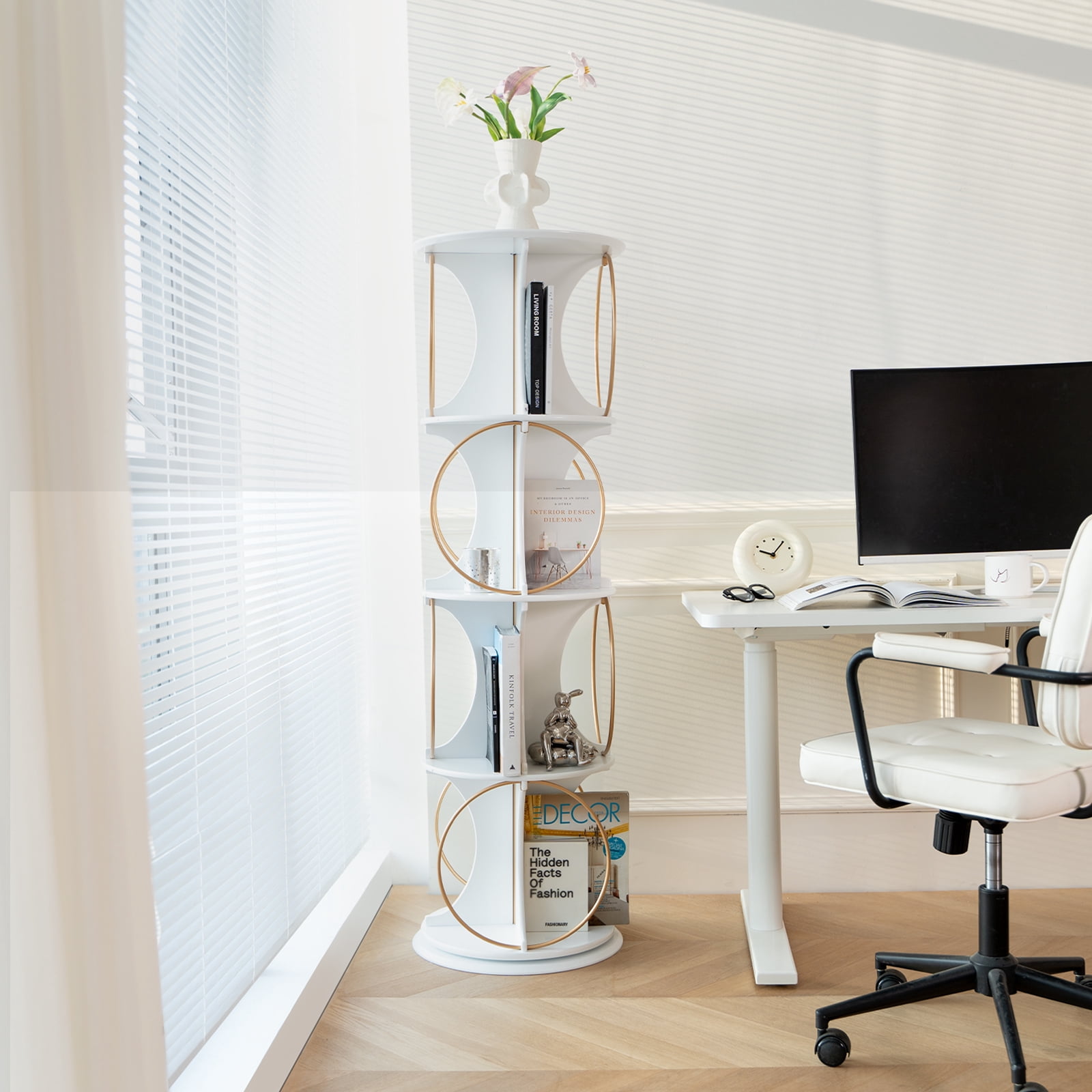 Ornate Display Rack SULIVES Rotating Bookshelf: 4 Tier Free Standing Organizer - Modern ...