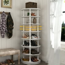 SULIVES Rotating Shoe Rack: 360° Spinning Tower, 7 Storage Layers, Holds 28 Pairs, Modern White Design for Entryways, Hallways, and Living Rooms