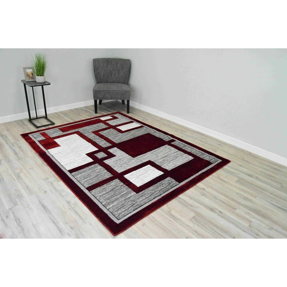 Planet Rugs Modern Area Rug, 5'2" x 7'5", Red, Fade Resistant