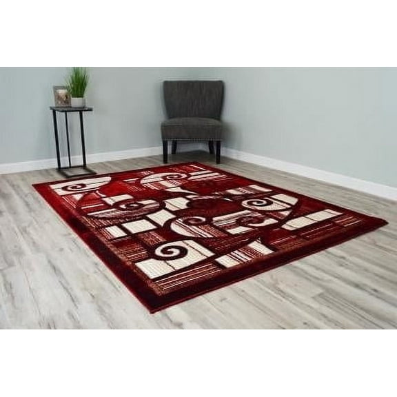 SULTAN Modern Stylish Living Room Rug DESIGN 6148 - 5'2"x7'5", Burgundy