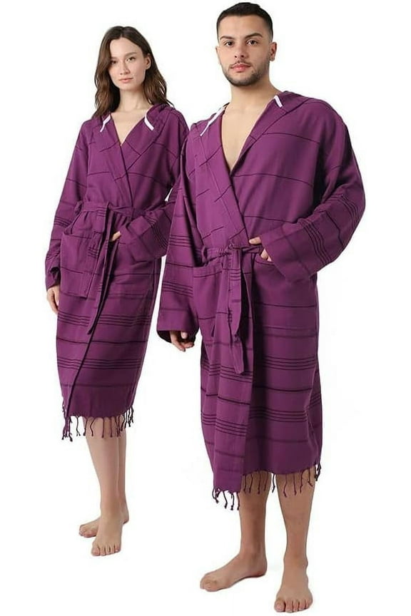 SULTAN'S GEM Lightweight Hooded Cotton Robe for Men and Women, Turkish Cotton Bathrobe, Unisex Dressing Gown