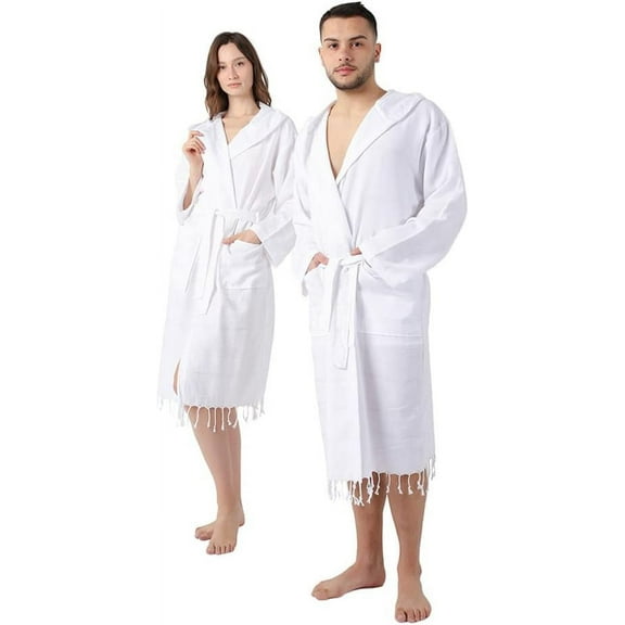SULTAN'S GEM Lightweight Hooded Cotton Robe for Men and Women, Turkish Cotton Bathrobe, Unisex Dressing Gown