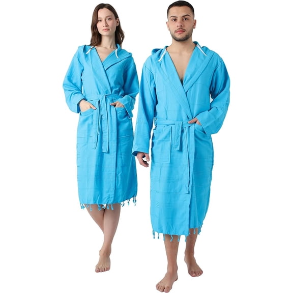 SULTAN'S GEM Lightweight Hooded Cotton Robe for Men and Women, Turkish Cotton Bathrobe, Unisex Dressing Gown
