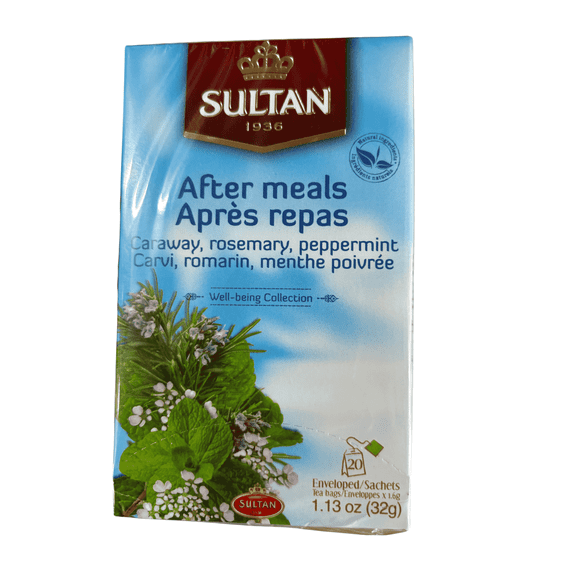 SULTAN TEA After Meals Moroccan Green Tea with Caraway, Rosemary & Peppermint Herbal Green Teas (Single Pack - 20 Tea Bags)