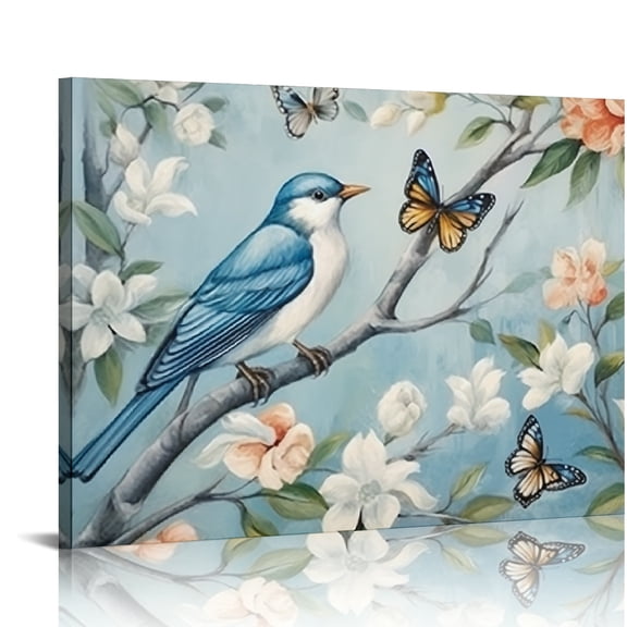 SUMAAFU Birds Branches Butterflies Canvas Wall Decor Art Print 16x12in