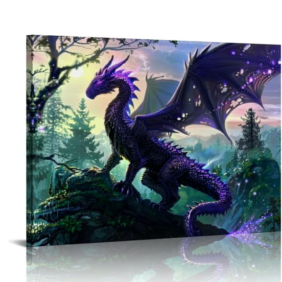 SUMAAFU Dragon Forest Sky Wall Decor Canvas Art for Home and Office 16x12in