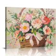 thumbnail image 1 of SUMAAFU Flowers Basket Ribbon Canvas Wall Art Modern Home Decor 20x16in, 1 of 5