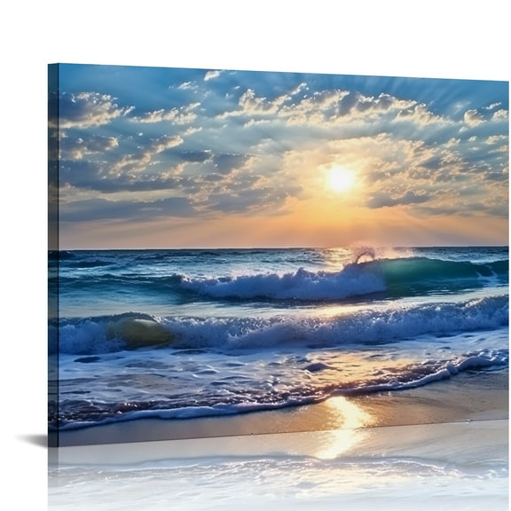 SUMAAFU Impressionist Painting Wave Beach Canvas Wall Art Decor 16x12in