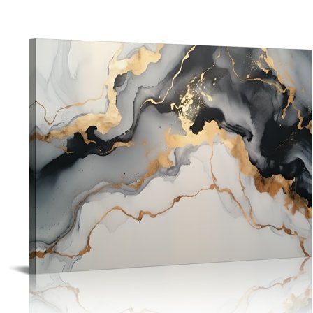 SUMAAFU Marble Gold Black Canvas Wall Art Ready To Hang Home Decor 16x12in