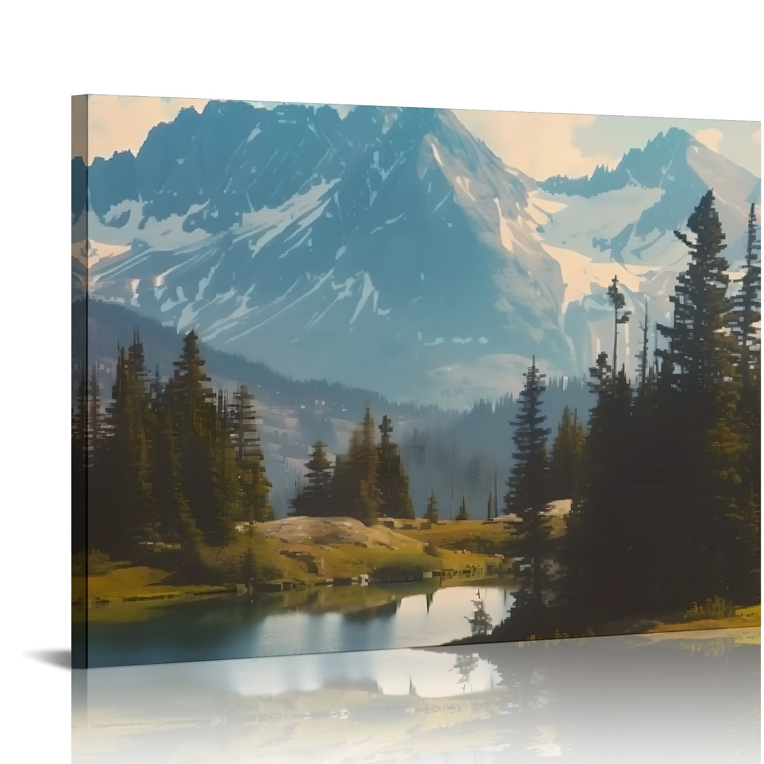 SUMAAFU Mountain Lake Pine Trees Art Canvas Prints Wall Decor 20x16in ...