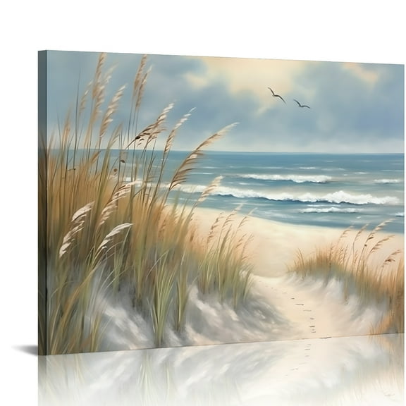SUMAAFU Sea Oats Bird Flying Soft Painting Canvas Prints Wall Art 16x12in